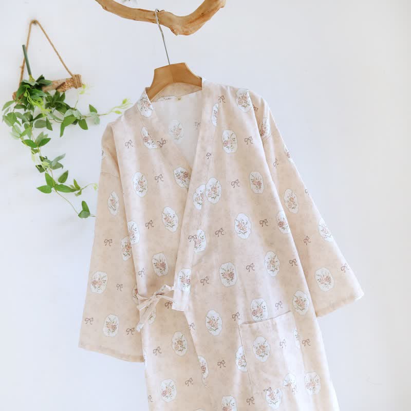 Ownkoti Framed Rose & Bow Cotton Kimono Robe - image 5