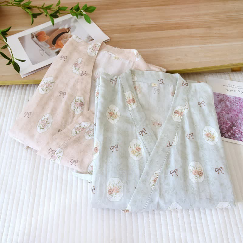 Ownkoti Framed Rose & Bow Cotton Kimono Robe - image 3