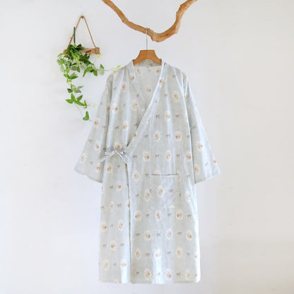 Ownkoti Framed Rose & Bow Cotton Kimono Robe - Blue - L - image 12
