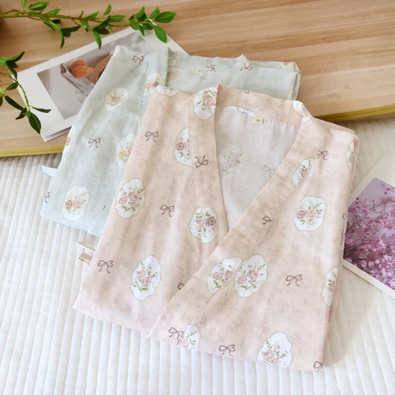 Ownkoti Framed Rose & Bow Cotton Kimono Robe - image 2