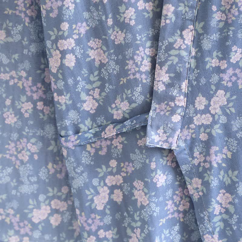 Ownkoti Rustic Blue Floral Cotton Kimono Robe - image 5