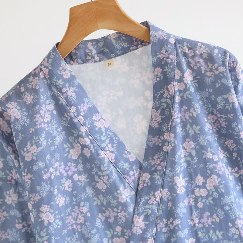 Ownkoti Rustic Blue Floral Cotton Kimono Robe - image 3