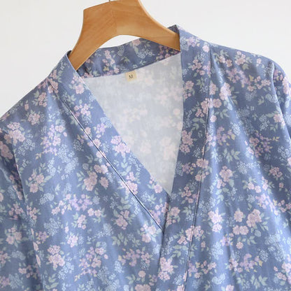 Ownkoti Rustic Blue Floral Cotton Kimono Robe - image 3