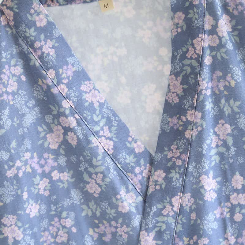 Ownkoti Rustic Blue Floral Cotton Kimono Robe - image 4