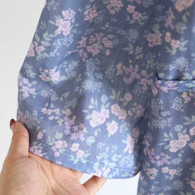 Ownkoti Rustic Blue Floral Cotton Kimono Robe - image 7