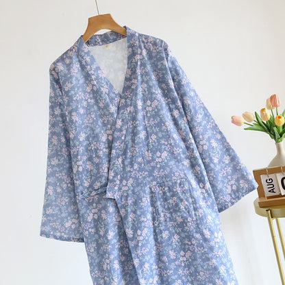 Ownkoti Rustic Blue Floral Cotton Kimono Robe - image 2