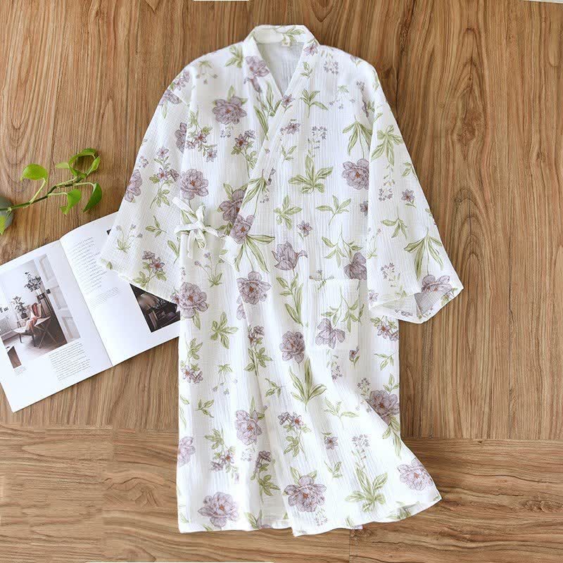 Ownkoti Violet Floral Cotton Kimono Robe - image 1