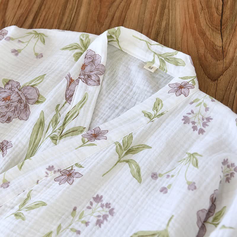 Ownkoti Violet Floral Cotton Kimono Robe - image 3