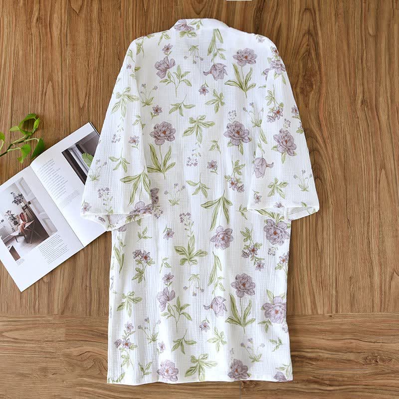 Ownkoti Violet Floral Cotton Kimono Robe - image 2