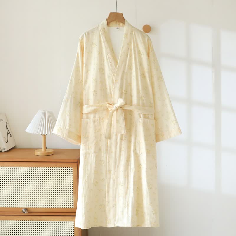Ownkoti Yellow Botanical Cotton Gauze Kimono Robe - image 1