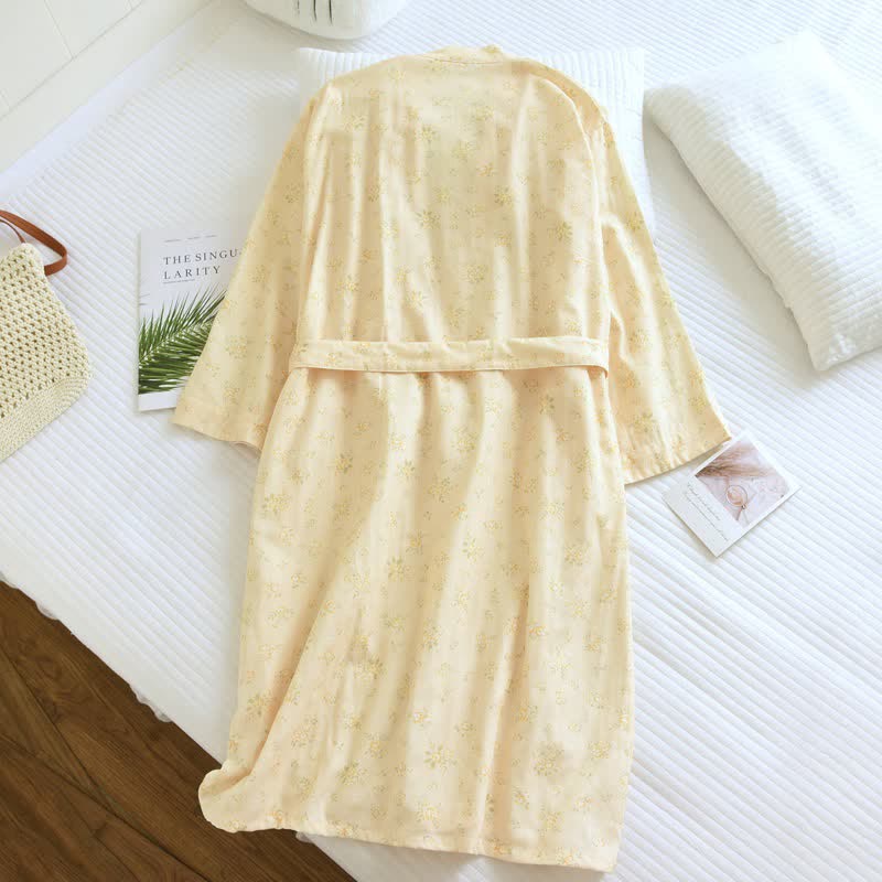 Ownkoti Yellow Botanical Cotton Gauze Kimono Robe - image 4