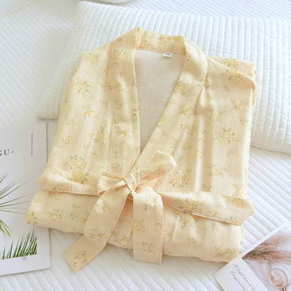 Ownkoti Yellow Botanical Cotton Gauze Kimono Robe - image 2