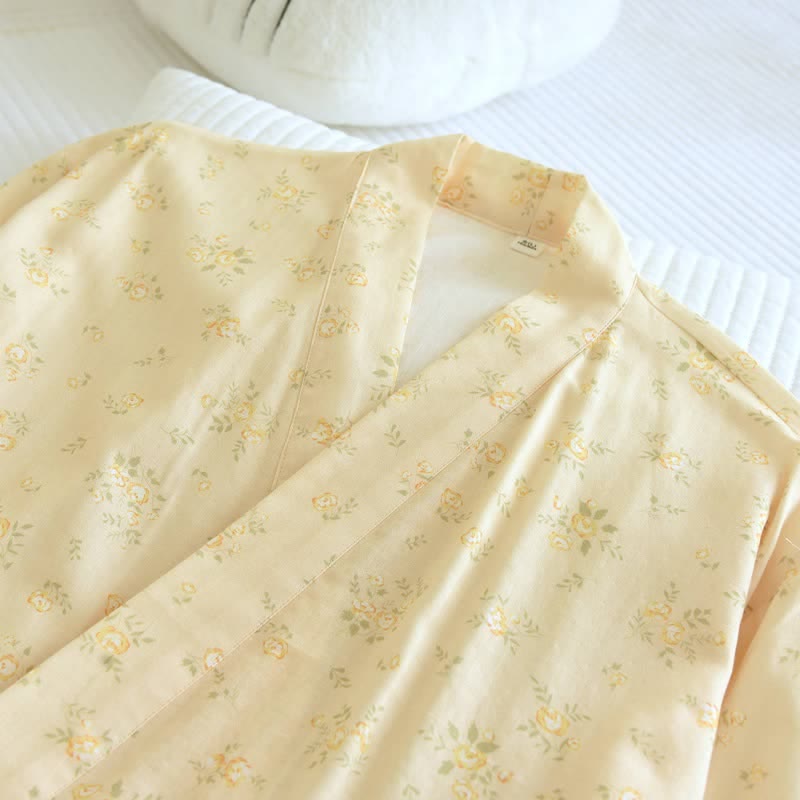 Ownkoti Yellow Botanical Cotton Gauze Kimono Robe - image 5