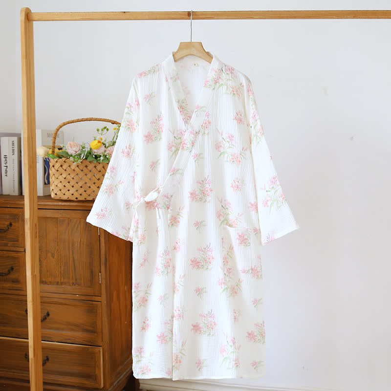 Ownkoti Pink Floral Pure Cotton Kimono Robe - image 1