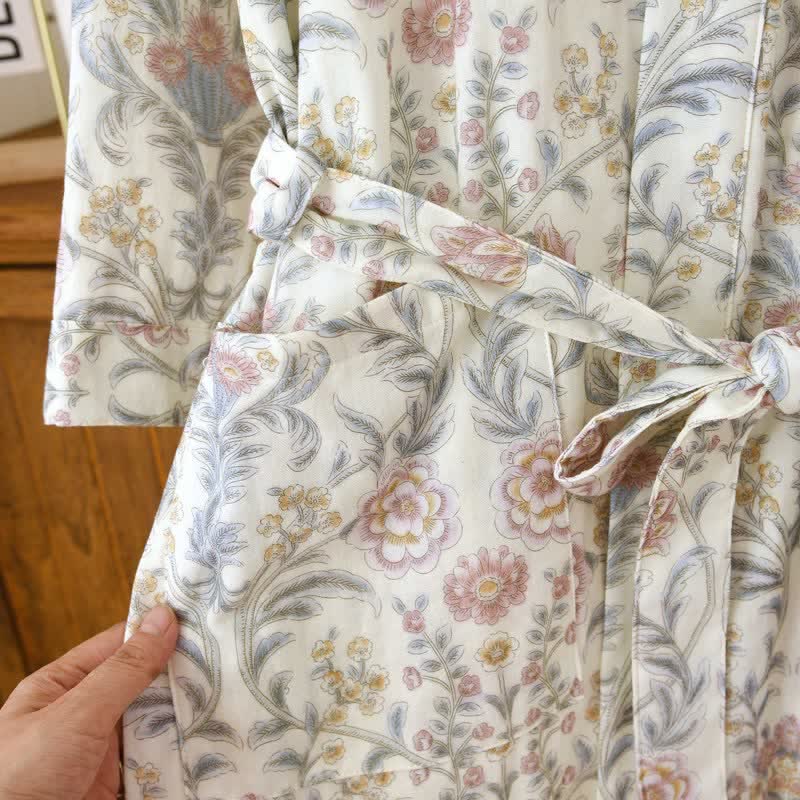 Ownkoti Floral Cotton Gauze Kimono Robe with Pocket - image 7
