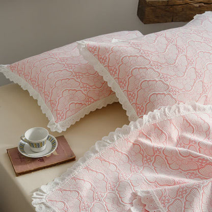 Ownkoti French Pink Lace Trim Cotton Bedspread - image 2