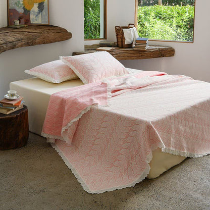 Ownkoti French Pink Lace Trim Cotton Bedspread - image 1