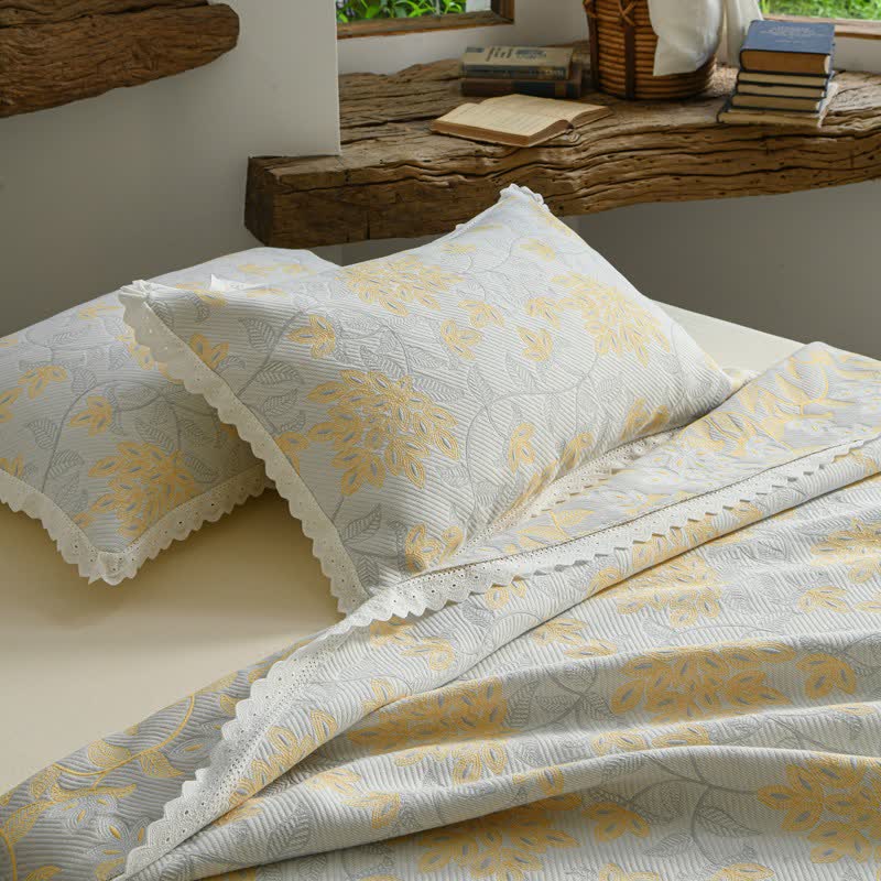 Ownkoti Lace Trim Floral Vine Cotton Bedspread - image 5