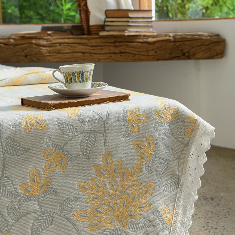 Ownkoti Lace Trim Floral Vine Cotton Bedspread - image 3