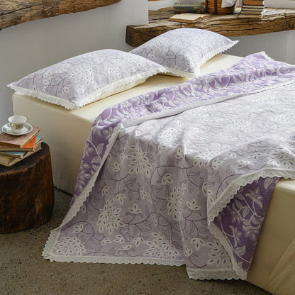 Ownkoti Lace Trim Floral Vine Cotton Bedspread - image 7