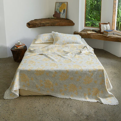 Ownkoti Lace Trim Floral Vine Cotton Bedspread - Yellow - 2PCS Pillowcases - 20" x 28" - image 1