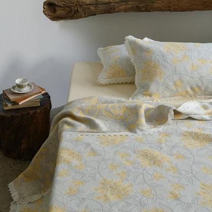 Ownkoti Lace Trim Floral Vine Cotton Bedspread - image 2
