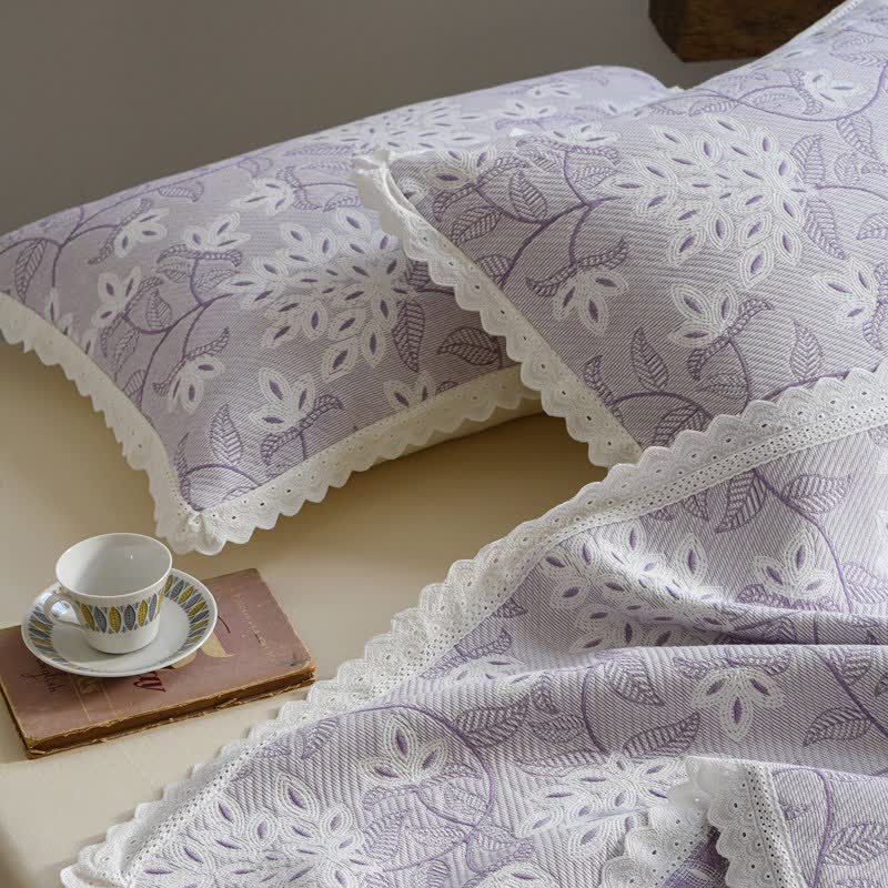Ownkoti Lace Trim Floral Vine Cotton Bedspread - image 9
