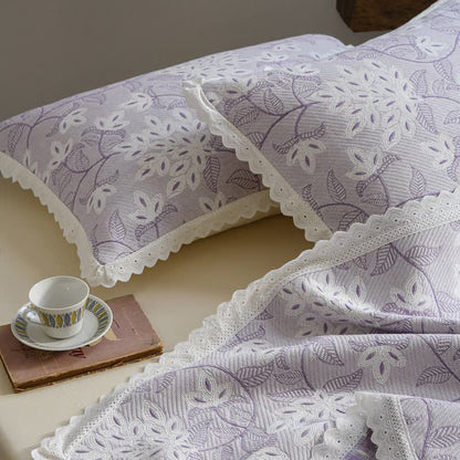 Ownkoti Lace Trim Floral Vine Cotton Bedspread - image 9