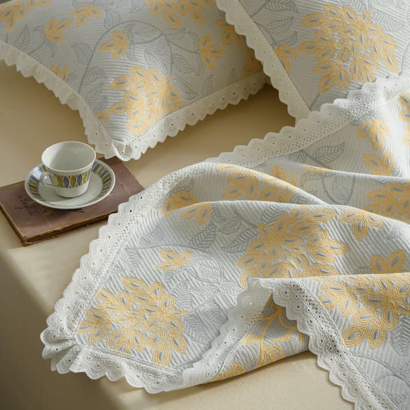 Ownkoti Lace Trim Floral Vine Cotton Bedspread - image 4