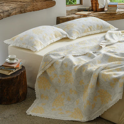 Ownkoti Lace Trim Floral Vine Cotton Bedspread - image 0