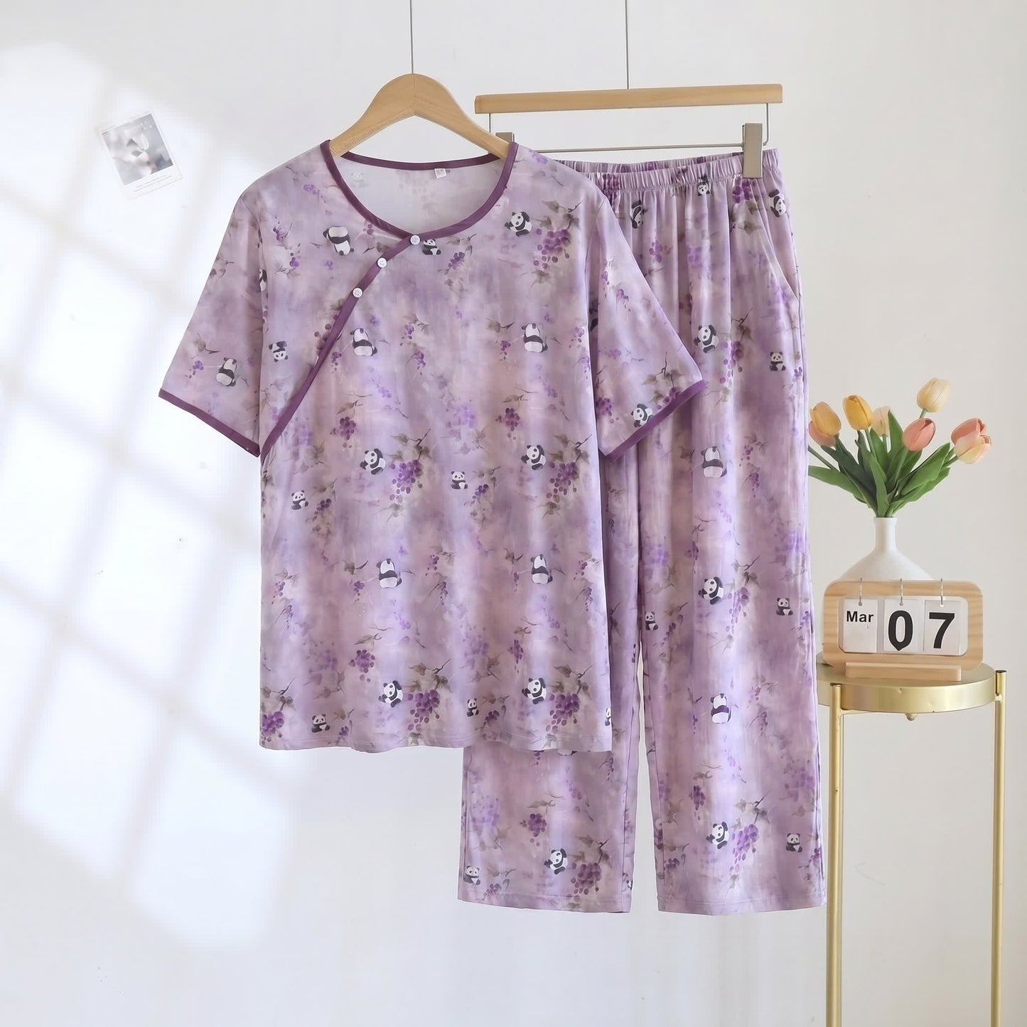 Ownkoti Cotton Rayon Cropped Pants Padded Nightwear - Purple - 2XL - image 0