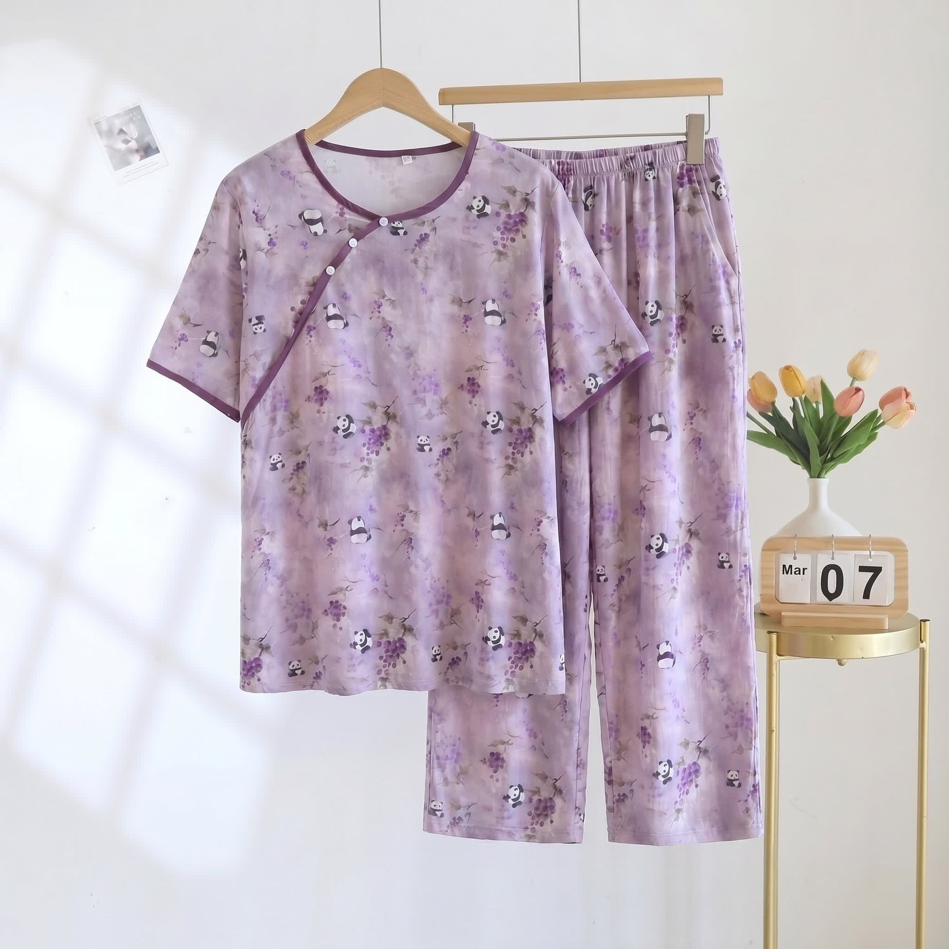 Ownkoti Cotton Rayon Cropped Pants Padded Nightwear - Purple - 2XL - image 0