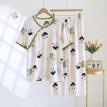 Ownkoti Padded Panda Short Sleeve Capri Pajamas - Beige - 2XL - image 0