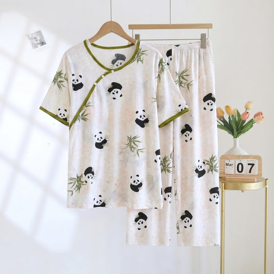 Ownkoti Padded Panda Short Sleeve Capri Pajamas - Beige - 2XL - image 0