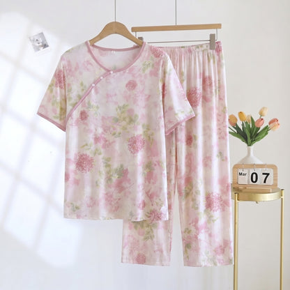 Ownkoti Hydrangea Floral Padded  Cropped Pants Nightwear - Pink - 2XL - image 0