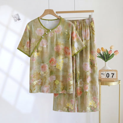 Ownkoti Botanical Padded Rayon Capri Pajama Set - Green - 2XL - image 0