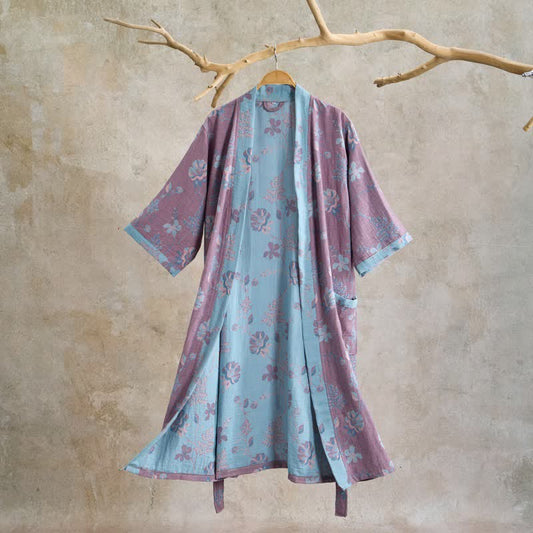 Ownkoti Double Gauze Blooming Floral Cotton Kimono Robe - Purple - XL - image 0