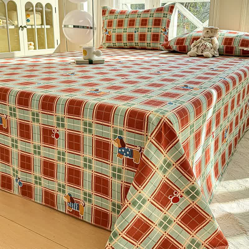 Ownkoti Cottage Dog & Plaid Cotton Bedspread - Bedspread with 2PCS Pillowcases - Queen - image 0