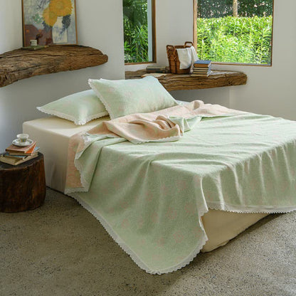 Ownkoti Lace Trim Reversibe Floral Cotton Bedspread - image 1