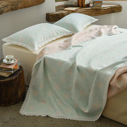 Ownkoti Lace Trim Reversibe Floral Cotton Bedspread - Blue - 2PCS Pillowcases - 20" x 27" - image 8