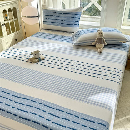 Ownkoti Blue Mixed Stripe & Gingham Cotton Bedspread - image 4