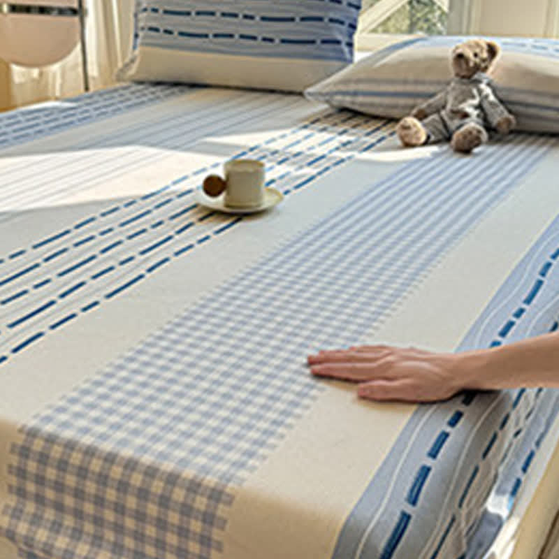 Ownkoti Blue Mixed Stripe & Gingham Cotton Bedspread - image 5