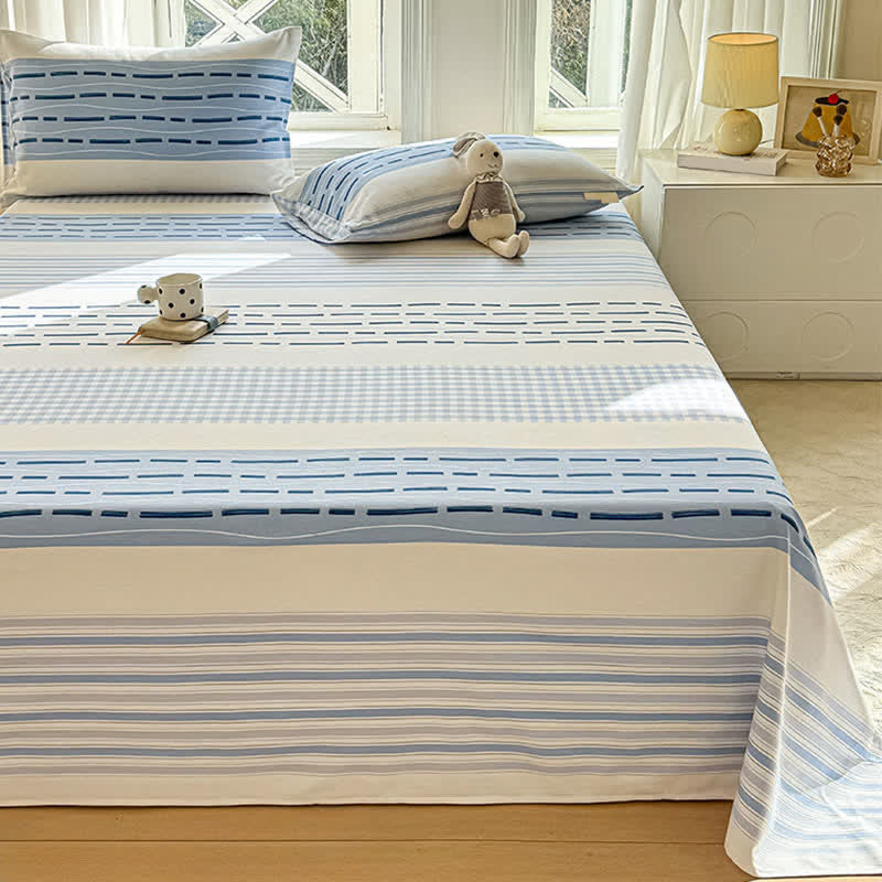 Ownkoti Blue Mixed Stripe & Gingham Cotton Bedspread - Bedspread with 2PCS Pillowcases - Cal King - image 0