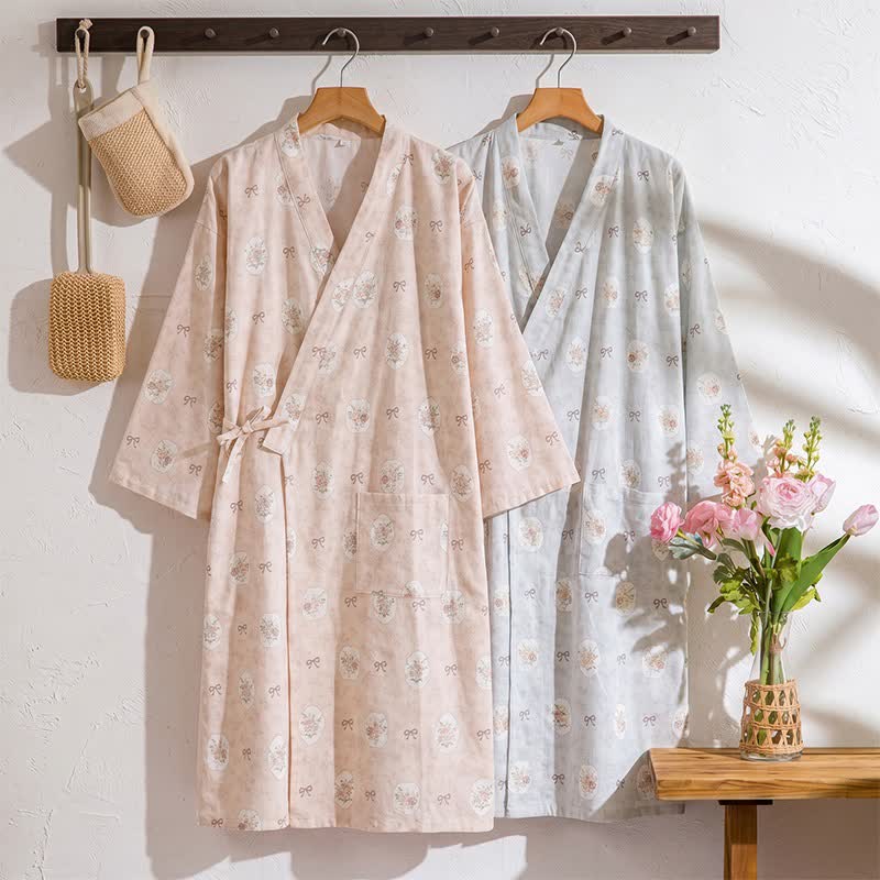 Ownkoti Framed Rose & Bow Cotton Kimono Robe - image 0