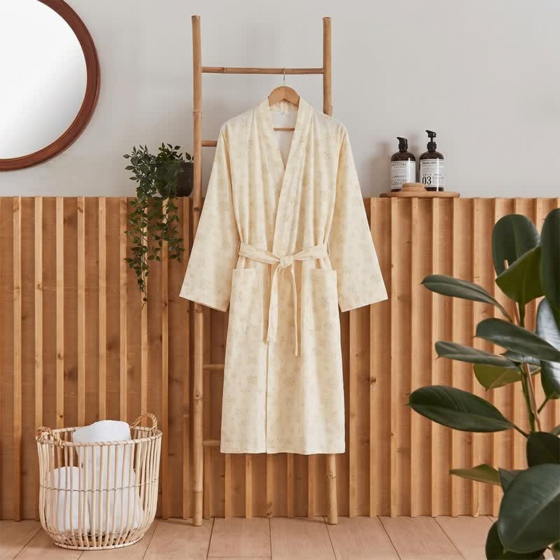 Ownkoti Yellow Botanical Cotton Gauze Kimono Robe - Light Yellow - XL - image 0
