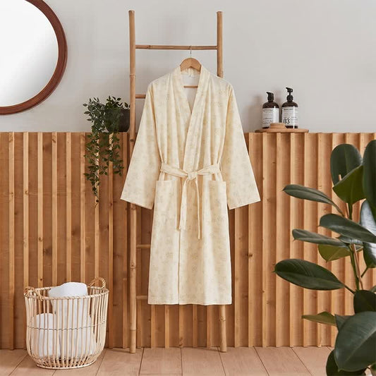 Ownkoti Yellow Botanical Cotton Gauze Kimono Robe - Light Yellow - XL - image 0