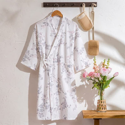 Ownkoti Elegant Purple Floral Cotton Kimono Robe - Purple - L - image 0
