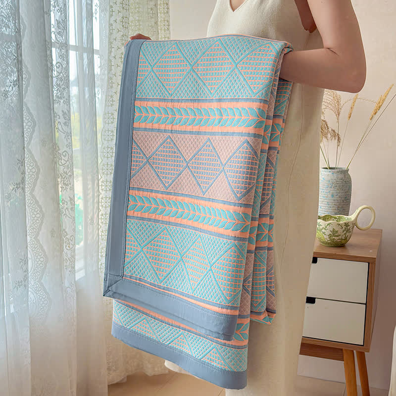 Ownkoti Geometric Wheat 3-Layer Muslin Cotton Quilt - image 8