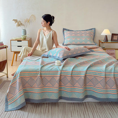 Ownkoti Geometric Wheat 3-Layer Muslin Cotton Quilt - image 1