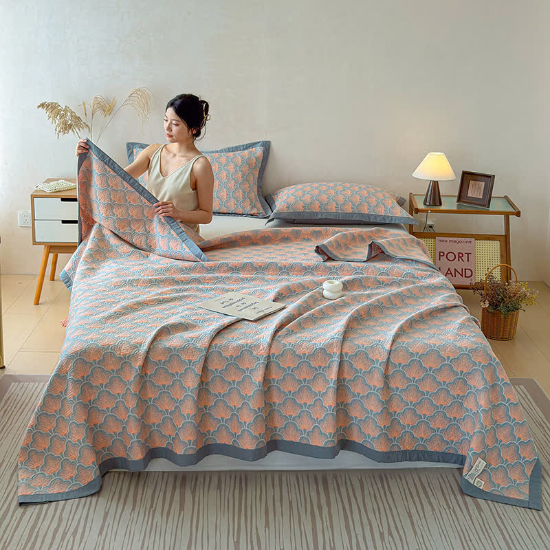 Ownkoti Jacquard Sea Shell 3-Layer Muslin Cotton Quilt - image 1